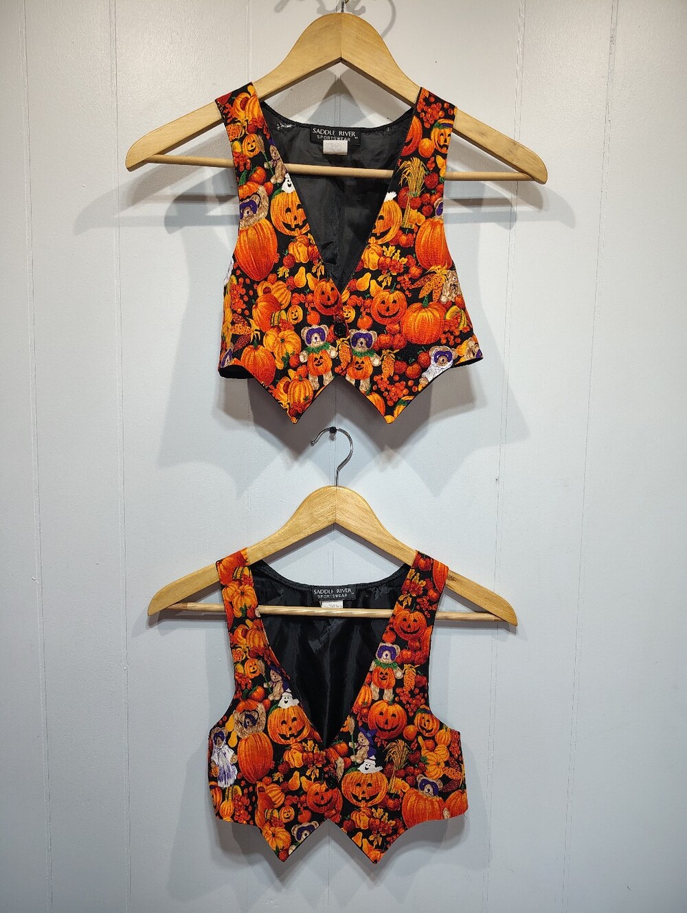 Vintage Saddle River Kids Halloween Pumpkin Vest Bundle Matching Sibling Set M L